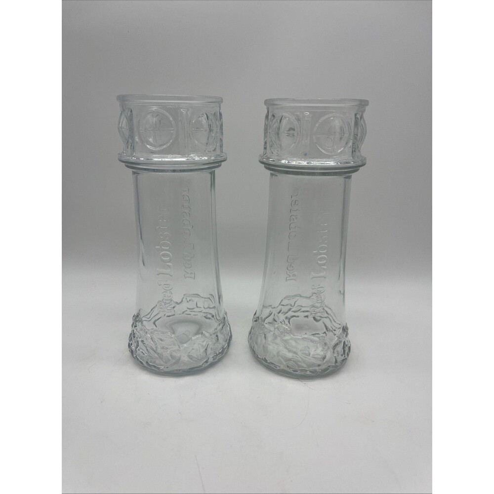 Vintage Red Lobster Embossed Lighthouse Glasses, Set Of 2